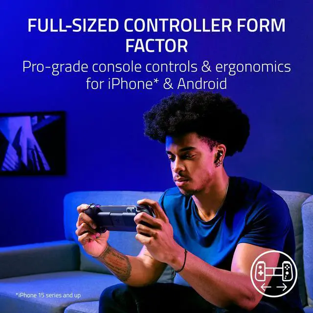 Alt view image 2 of 7 - Kishi V3 Gaming Controller for iPhone 15, 16, 17 Series & Android: Full Sized TMR Thumbsticks - Dual Back Buttons - Fits Most Phone Cases - PC Remote Play - USB-C Gamepad Connection - Black