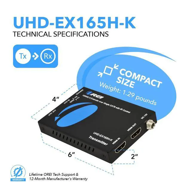 Alt view image 5 of 7 - HDMI Extender Over Cat6 165ft - 4K@60Hz with IR, Loop Out, EDID, PoC