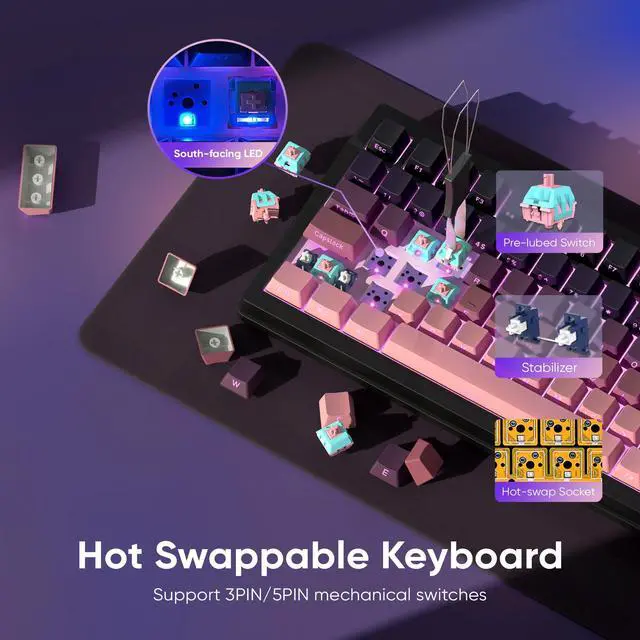 Alt view image 6 of 7 - K95 Wireless Mechanical Keyboard,TFT Screen & Knob, Trip-Modes Connection, Gasket Custom Hot-Swap Keyboard, RGB Backlit, Pre-lubed Linear Switches, Side Printed PBT Keycaps, Gradient Pink
