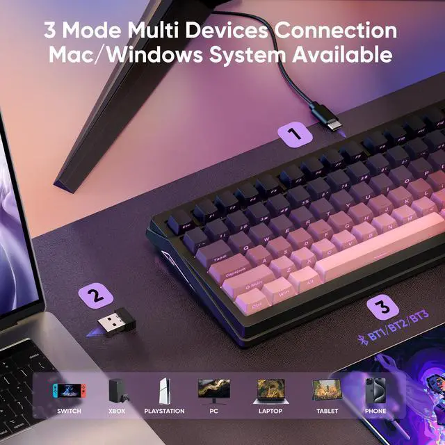 Alt view image 4 of 7 - K95 Wireless Mechanical Keyboard,TFT Screen & Knob, Trip-Modes Connection, Gasket Custom Hot-Swap Keyboard, RGB Backlit, Pre-lubed Linear Switches, Side Printed PBT Keycaps, Gradient Pink