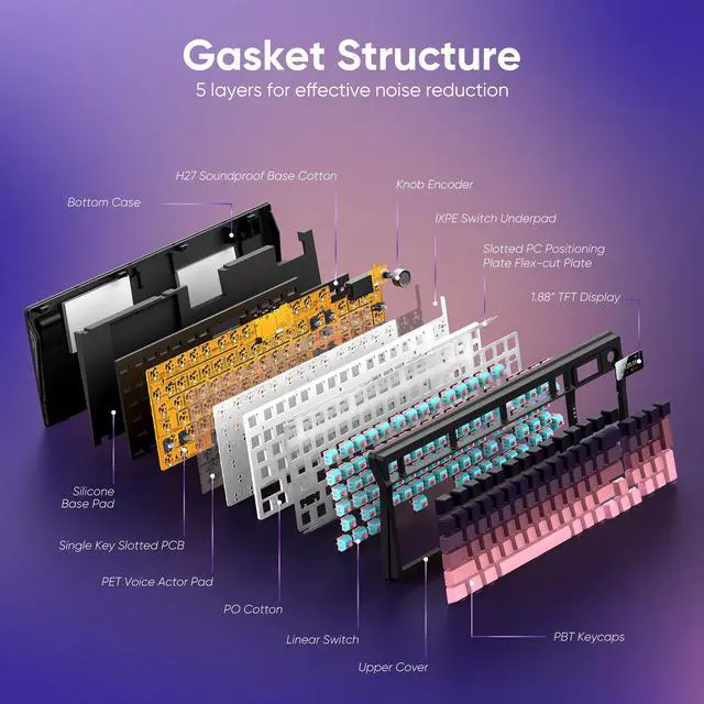 Alt view image 5 of 7 - K95 Wireless Mechanical Keyboard,TFT Screen & Knob, Trip-Modes Connection, Gasket Custom Hot-Swap Keyboard, RGB Backlit, Pre-lubed Linear Switches, Side Printed PBT Keycaps, Gradient Pink