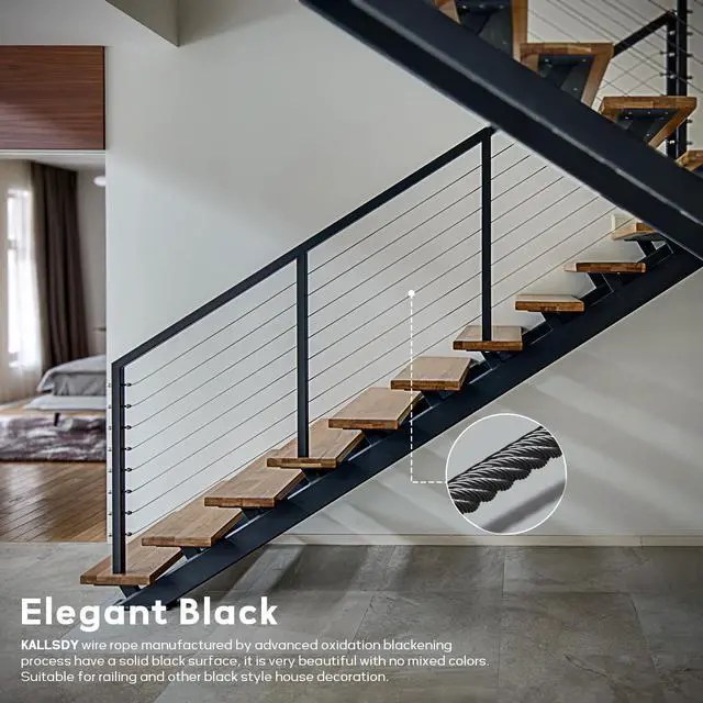 Alt view image 3 of 7 - 400FT 1/8" T316 Black Stainless Steel Cable, Black Wire Rope Aircraft Cable for Deck Cable Railing Kit, DIY Balustrades, 7x7 Strands Construction, Comes with a Cutter