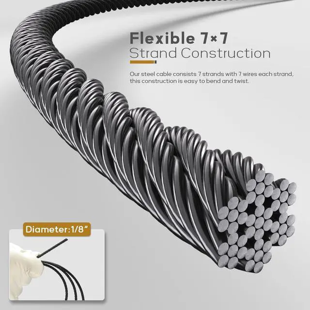Alt view image 4 of 7 - 400FT 1/8" T316 Black Stainless Steel Cable, Black Wire Rope Aircraft Cable for Deck Cable Railing Kit, DIY Balustrades, 7x7 Strands Construction, Comes with a Cutter