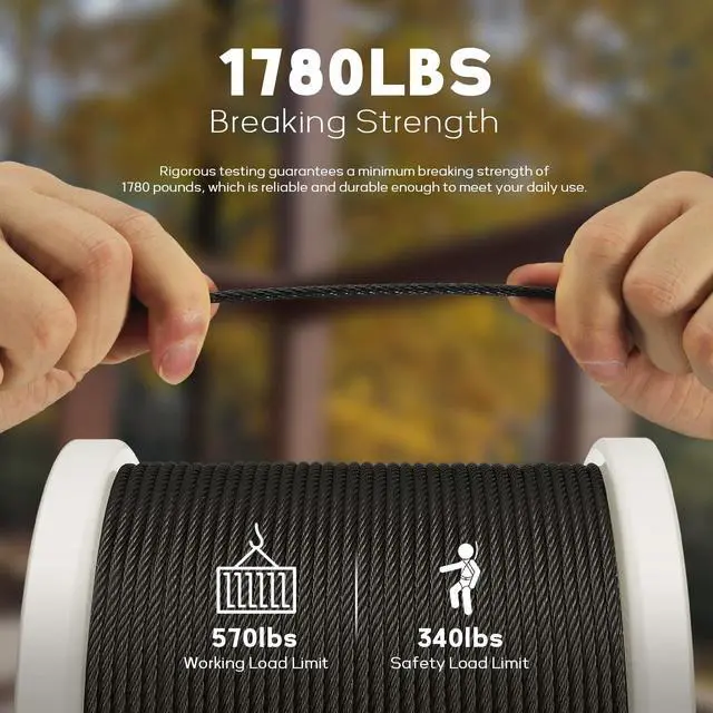 Alt view image 6 of 7 - 400FT 1/8" T316 Black Stainless Steel Cable, Black Wire Rope Aircraft Cable for Deck Cable Railing Kit, DIY Balustrades, 7x7 Strands Construction, Comes with a Cutter