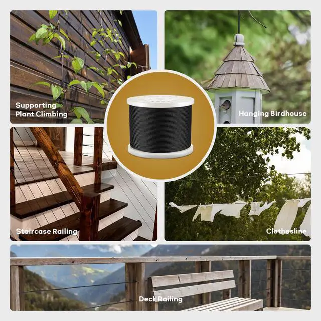 Alt view image 7 of 7 - 400FT 1/8" T316 Black Stainless Steel Cable, Black Wire Rope Aircraft Cable for Deck Cable Railing Kit, DIY Balustrades, 7x7 Strands Construction, Comes with a Cutter