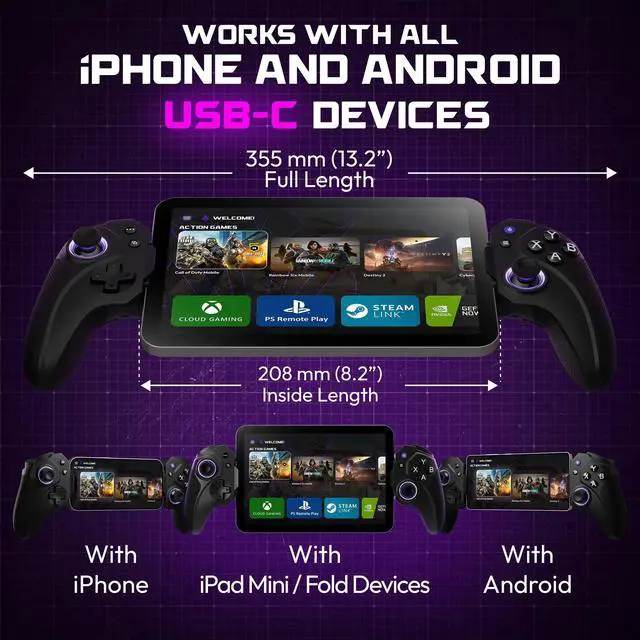 Alt view image 2 of 7 - Vagabond Mobile Gaming Controller, Made for iPhone, USB-C, Android