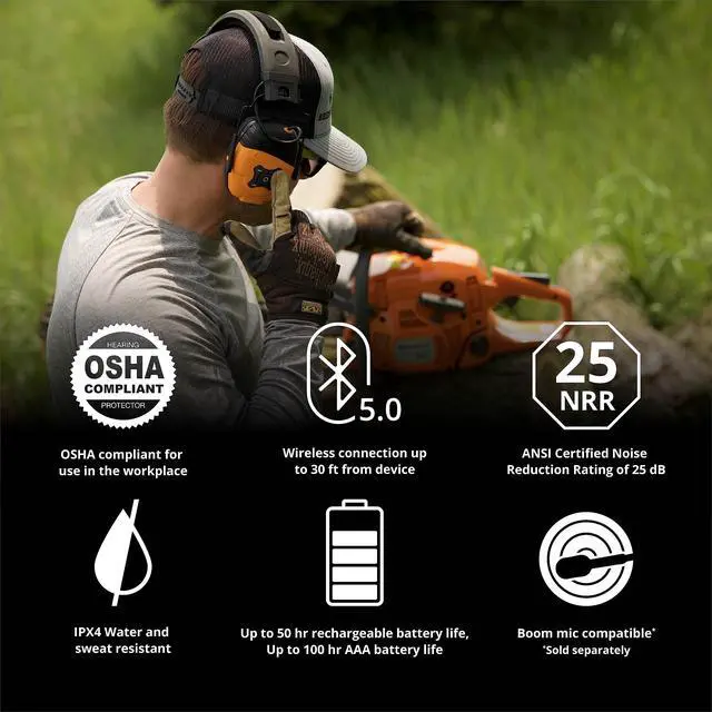 Alt view image 6 of 7 - Link Bluetooth Earmuffs Bluetooth Ear Protection Headphones for Work, Mowing, and Construction, 25 dB NRR OSHA Approved Headphones, Ultra-Durable Hearing Protection