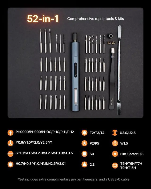 Alt view image 4 of 7 - Mini Electric Screwdriver, 52-in-1 Precision Screwdriver Set Electric 400RPM 5 Torque Settings, 48 Drill Bits, Pry Bar, Led, Tweezers, Electric Precision Screwdriver Kit for Pc Building