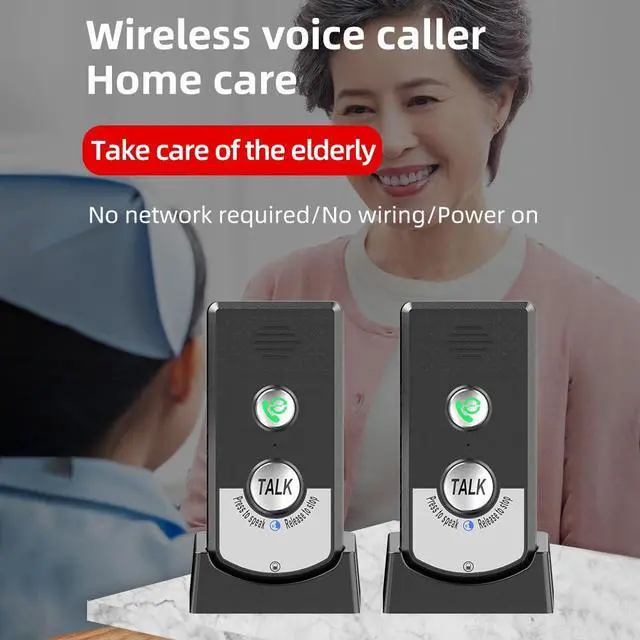 Alt view image 2 of 5 - 2 Pack Intercoms Wireless for Home Voice Bidirectional Caller Home Ultra Long Distance Portable Wireless Voice Interphone Elderly Caller Room to Room Communication