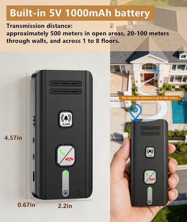 Alt view image 5 of 7 - Intercoms Wireless for Home, 2 Way Audio Hands-Free Wireless Intercom System, 1600ft Long Range, 3 Ringtones 5 Volume Levels (Black)
