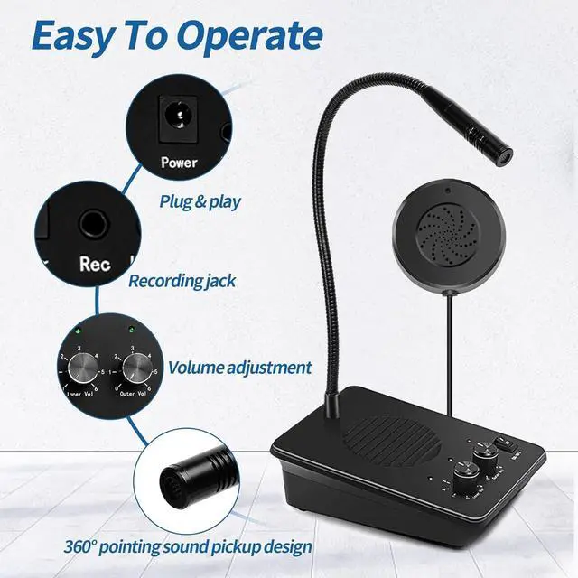 Alt view image 6 of 7 - Window Intercom with Outer Speaker, Loud Speaker, Connect Wireless Mic, Intercommunication Talk Through Glass for Hotel, School, Counter, Store, Station 1 Pack