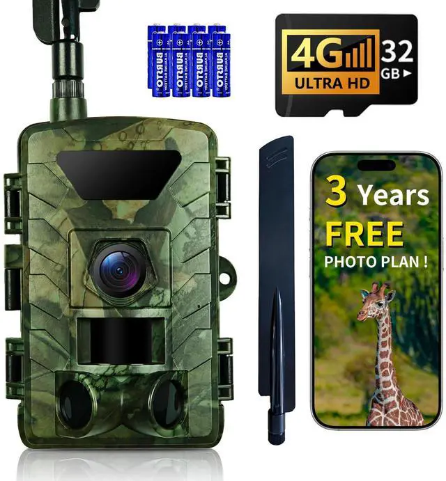 Main image of Cellular Trail Camera 4G LTE Free Photo Transfer to App (No Subscription)1296P HD Video, 60MP, Low-Glow IR Night Vision, Fast Trigger, Long Battery Life, 32GB SD for Wildlife & Property Security