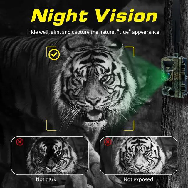 Alt view image 7 of 7 - Cellular Trail Camera 4G LTE Free Photo Transfer to App (No Subscription)1296P HD Video, 60MP, Low-Glow IR Night Vision, Fast Trigger, Long Battery Life, 32GB SD for Wildlife & Property Security