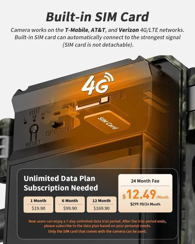 Alt view image 3 of 7 - Trail Camera, AI Animal Detection Cellular Trail Cameras, Live Streaming Game Camera Built-in 4G LTE SIM Card with Unlimited Data Plan, Motion Activated 0.2s Trigger Trail Cam IP66 Waterproof