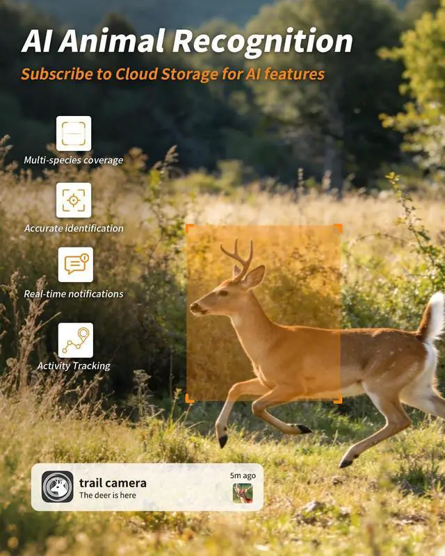 Alt view image 2 of 7 - Trail Camera, AI Animal Detection Game Camera, Built-in SIM Card 4G LET Cellular Trail Camera Unlimited Data Plan 2k HD Live Game Cameras with Night Vision Motion Activated Waterproof