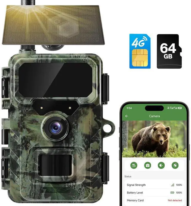 Main image of Cellular Trail Camera Solar, 4G LTE Game Cameras 64MP 2K HD Live Streaming,Night Vision Outdoor Camera,Rechargeable Wildlife Camera Deer Cams for Backyard