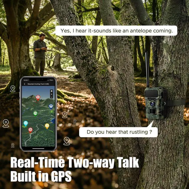 Alt view image 4 of 7 - Cellular Trail Camera Solar, 4G LTE Game Cameras 64MP 2K HD Live Streaming,Night Vision Outdoor Camera,Rechargeable Wildlife Camera Deer Cams for Backyard