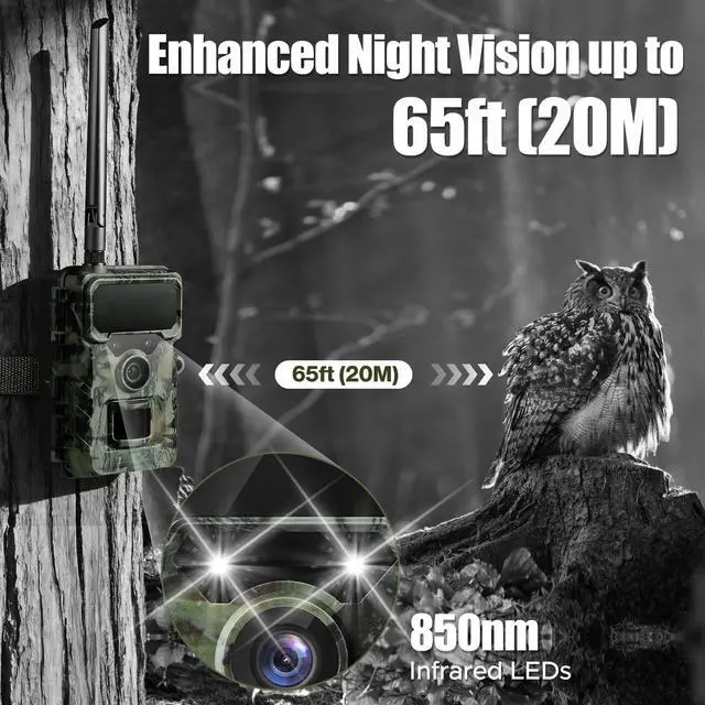 Alt view image 6 of 7 - Cellular Trail Camera Solar, 4G LTE Game Cameras 64MP 2K HD Live Streaming,Night Vision Outdoor Camera,Rechargeable Wildlife Camera Deer Cams for Backyard