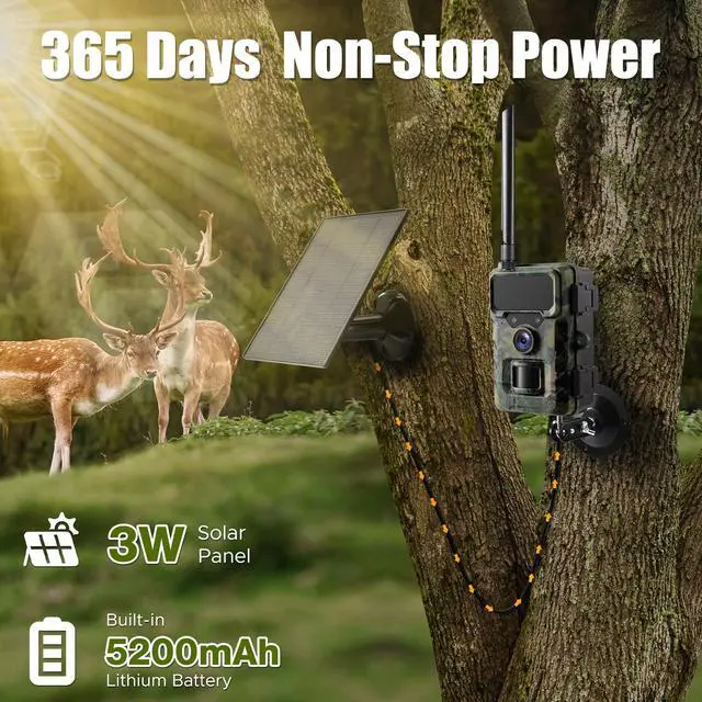 Alt view image 7 of 7 - Cellular Trail Camera Solar, 4G LTE Game Cameras 64MP 2K HD Live Streaming,Night Vision Outdoor Camera,Rechargeable Wildlife Camera Deer Cams for Backyard