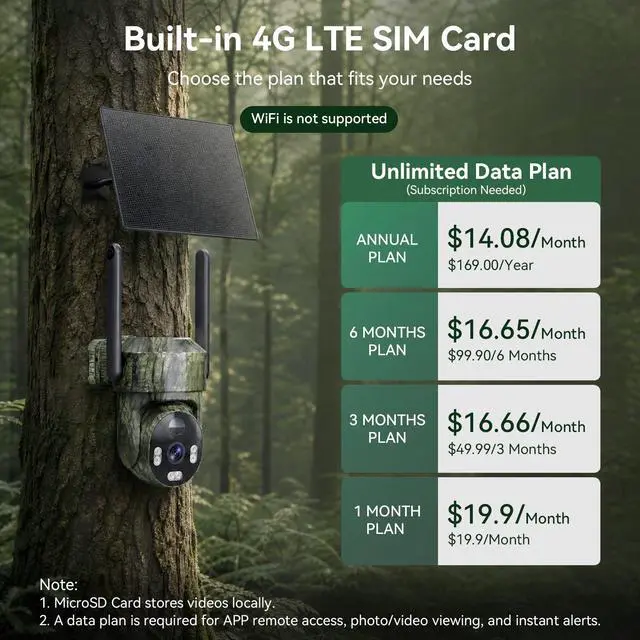 Alt view image 2 of 7 - 4G LTE Cellular Trail Camera, 360° PTZ Solar Game Camera Built in SIM & 16GB microSD Card, 2K Live View, Auto Tracking, Motion Detection, Color Night Vision, 2-Way Audio, WiFi Not Supported