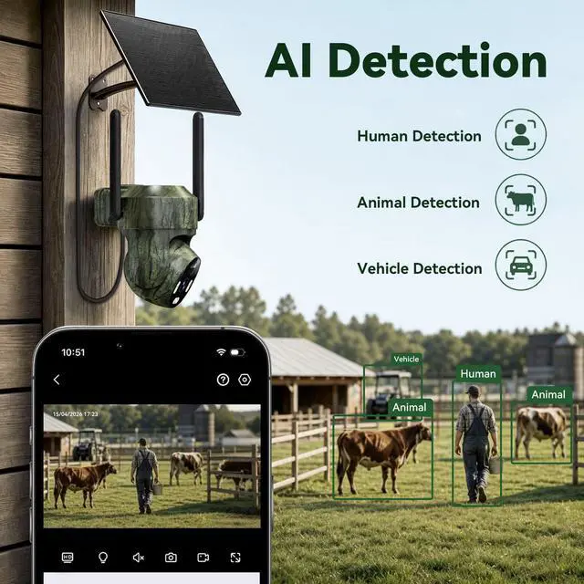 Alt view image 4 of 7 - 4G LTE Cellular Trail Camera, 360° PTZ Solar Game Camera Built in SIM & 16GB microSD Card, 2K Live View, Auto Tracking, Motion Detection, Color Night Vision, 2-Way Audio, WiFi Not Supported