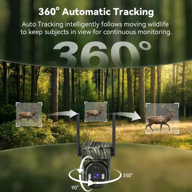 Alt view image 5 of 7 - 4G LTE Cellular Trail Camera, 360° PTZ Solar Game Camera Built in SIM & 16GB microSD Card, 2K Live View, Auto Tracking, Motion Detection, Color Night Vision, 2-Way Audio, WiFi Not Supported