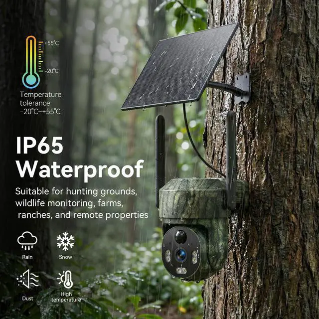 Alt view image 7 of 7 - 4G LTE Cellular Trail Camera, 360° PTZ Solar Game Camera Built in SIM & 16GB microSD Card, 2K Live View, Auto Tracking, Motion Detection, Color Night Vision, 2-Way Audio, WiFi Not Supported