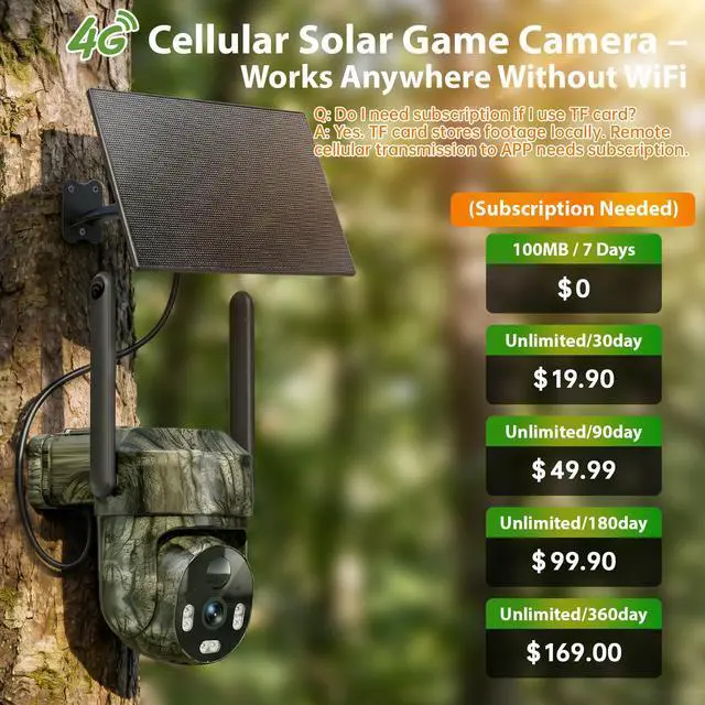 Alt view image 2 of 7 - 4G LTE Cellular Solar Trail Camera No WiFi,4MP PTZ Game Cam,Color Night Vision/2-Way Audio/Auto Tracking/PIR Motion Alert,IP66 Waterproof Preinstalled SIM & 16GB TF Card for Farm Hunting