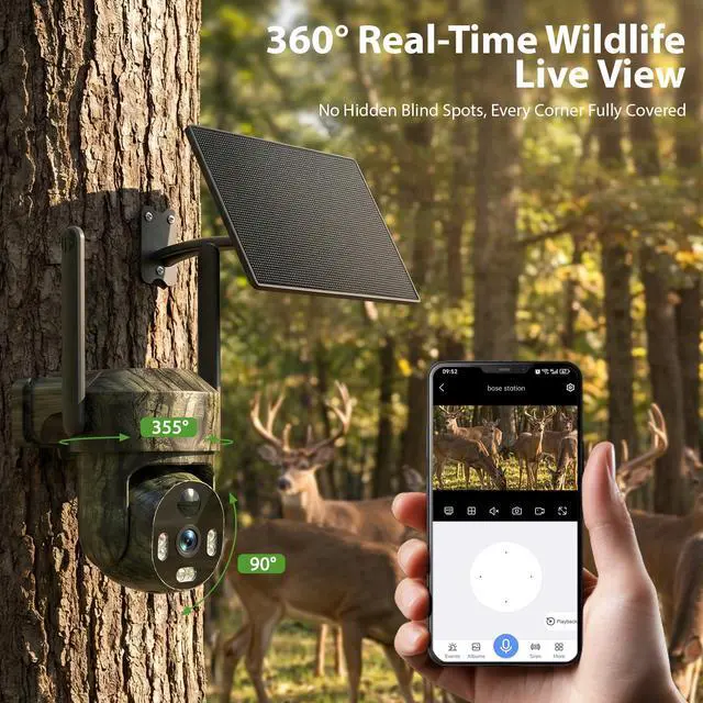 Alt view image 5 of 7 - 4G LTE Cellular Solar Trail Camera No WiFi,4MP PTZ Game Cam,Color Night Vision/2-Way Audio/Auto Tracking/PIR Motion Alert,IP66 Waterproof Preinstalled SIM & 16GB TF Card for Farm Hunting