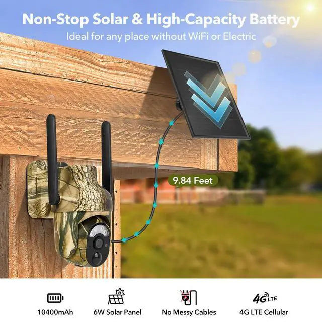 Alt view image 6 of 7 - 4G LTE Cellular Trail Camera 2K 360° View Live Streaming Game Camera Built-in SIM Card with Motion Activated Color Night Vision Remote Phone Access Solar Powered Trail Camera IP65 Waterproof