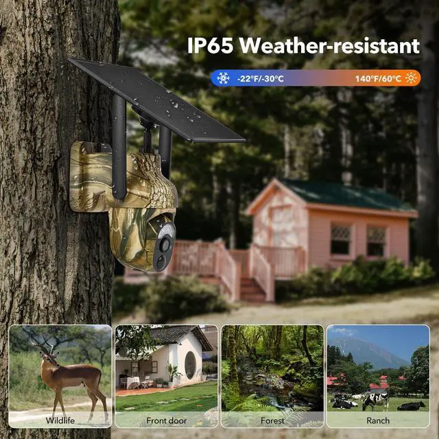 Alt view image 7 of 7 - 4G LTE Cellular Trail Camera 2K 360° View Live Streaming Game Camera Built-in SIM Card with Motion Activated Color Night Vision Remote Phone Access Solar Powered Trail Camera IP65 Waterproof