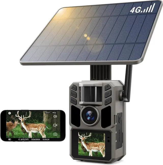 Main image of Trail Camera Cellular Solar, Built-in SIM Card 4G LTE Game Camera with Night Vision and 7500mAh Battery, 48MP Photo, 4K Video, 64GB Card, for Outdoor Hunting Wildlife Monitoring Cellular Trail Camera