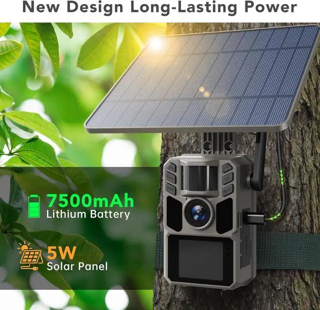 Alt view image 2 of 7 - Trail Camera Cellular Solar, Built-in SIM Card 4G LTE Game Camera with Night Vision and 7500mAh Battery, 48MP Photo, 4K Video, 64GB Card, for Outdoor Hunting Wildlife Monitoring Cellular Trail Camera