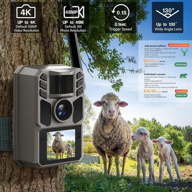 Alt view image 4 of 7 - Trail Camera Cellular Solar, Built-in SIM Card 4G LTE Game Camera with Night Vision and 7500mAh Battery, 48MP Photo, 4K Video, 64GB Card, for Outdoor Hunting Wildlife Monitoring Cellular Trail Camera