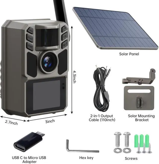 Alt view image 7 of 7 - Trail Camera Cellular Solar, Built-in SIM Card 4G LTE Game Camera with Night Vision and 7500mAh Battery, 48MP Photo, 4K Video, 64GB Card, for Outdoor Hunting Wildlife Monitoring Cellular Trail Camera