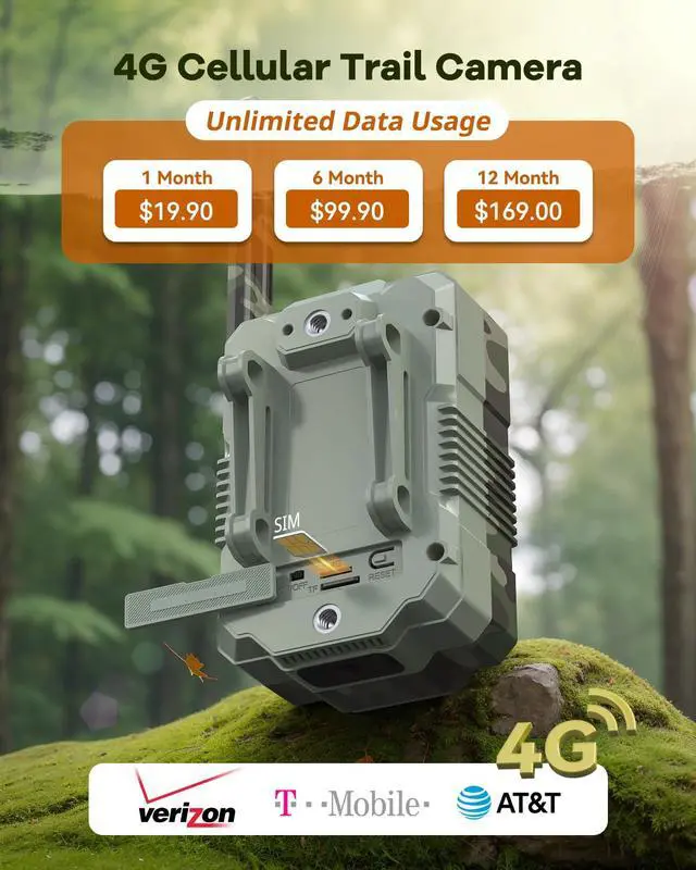 Alt view image 2 of 7 - 2.7K Video Cellular Trail Cameras,Game Cameras with No Glow Night Vision,64GB SD Card,No WiFi Needed,Unlimited Data Plan,0.2s Trigger Time for Wildlife Deer Monitoring Trail Cam