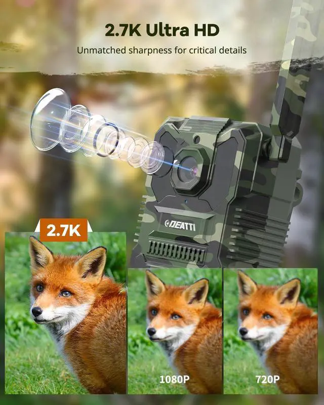 Alt view image 3 of 7 - 2.7K Video Cellular Trail Cameras,Game Cameras with No Glow Night Vision,64GB SD Card,No WiFi Needed,Unlimited Data Plan,0.2s Trigger Time for Wildlife Deer Monitoring Trail Cam