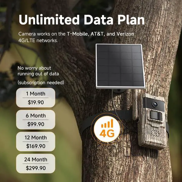 Alt view image 2 of 7 - 4G LTE Cellular Trail Cameras Unlimited Data Plan Solar Trail Cameras Built in SIM Card Game Camera IP65 Waterproof Security Camera with 2K Live Video, No Glow Night Vision