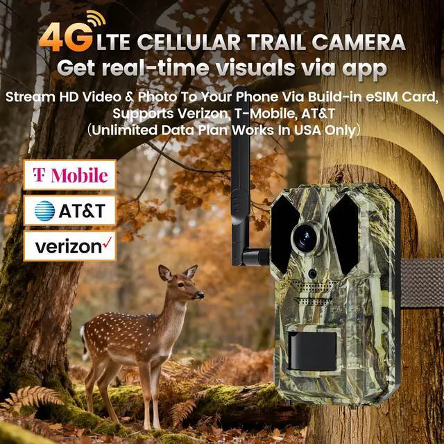 Alt view image 3 of 7 - Trail Camera, 4G Cellular Dual Lens Trail Cameras 2.7K, 0.2s Fast Trigger Speed, Game Camera with Full Color Night Vision, No Glow IR, Motion Detection, No WiFi Needed, IP 65 Waterproof