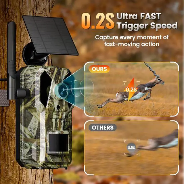 Alt view image 4 of 7 - Trail Camera, 4G Cellular Dual Lens Trail Cameras 2.7K, 0.2s Fast Trigger Speed, Game Camera with Full Color Night Vision, No Glow IR, Motion Detection, No WiFi Needed, IP 65 Waterproof