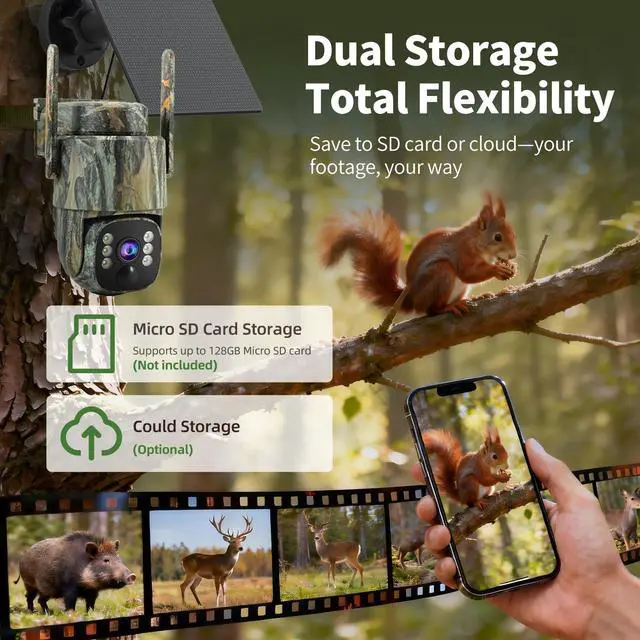 Alt view image 6 of 7 - 4G LTE Cellular Trail Camera 2 Pack, Built-in SIM Card No WiFi Needed, Solar Powered Game Camera, 2K Live Streaming, 360° PTZ View, Color Night Vision, PIR Motion Alerts, Two-Way Audio, IP66
