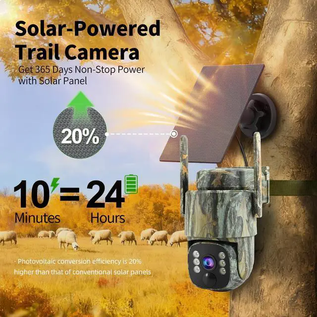 Alt view image 3 of 7 - 4G LTE Cellular Trail Camera 2 Pack, Built-in SIM Card No WiFi Needed, Solar Powered Game Camera, 2K Live Streaming, 360° PTZ View, Color Night Vision, PIR Motion Alerts, Two-Way Audio, IP66