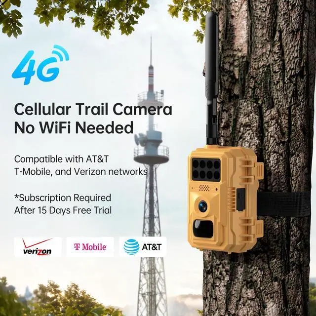 Alt view image 2 of 7 - 2K Cellular Trail Camera, 4G LTE Solar Wildlife Camera No WiFi Needed, 0.2s Trigger, No-Glow Night Vision, Pre-Installed IoT SIM & 32GB SD Card for Farm and Remote Property