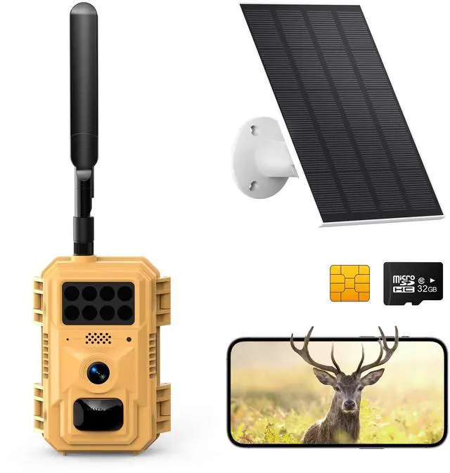 Main image of 2K Cellular Trail Camera, 4G LTE Solar Wildlife Camera No WiFi Needed, 0.2s Trigger, No-Glow Night Vision, Pre-Installed IoT SIM & 32GB SD Card for Farm and Remote Property