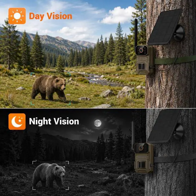 Alt view image 2 of 7 - Cellular Solar Trail Camera with Night Vision, 0.1s Motion Activated, IP66 Waterproof, 1080P Outdoor Security Camera for Backyard, No WiFi Needed, SIM Card & Cloud Storage Included