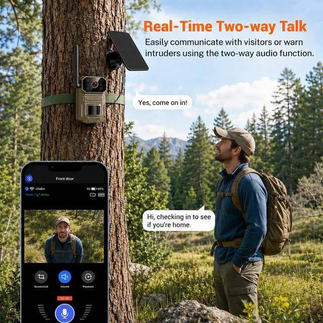 Alt view image 3 of 7 - Cellular Solar Trail Camera with Night Vision, 0.1s Motion Activated, IP66 Waterproof, 1080P Outdoor Security Camera for Backyard, No WiFi Needed, SIM Card & Cloud Storage Included