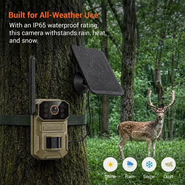 Alt view image 4 of 7 - Cellular Solar Trail Camera with Night Vision, 0.1s Motion Activated, IP66 Waterproof, 1080P Outdoor Security Camera for Backyard, No WiFi Needed, SIM Card & Cloud Storage Included