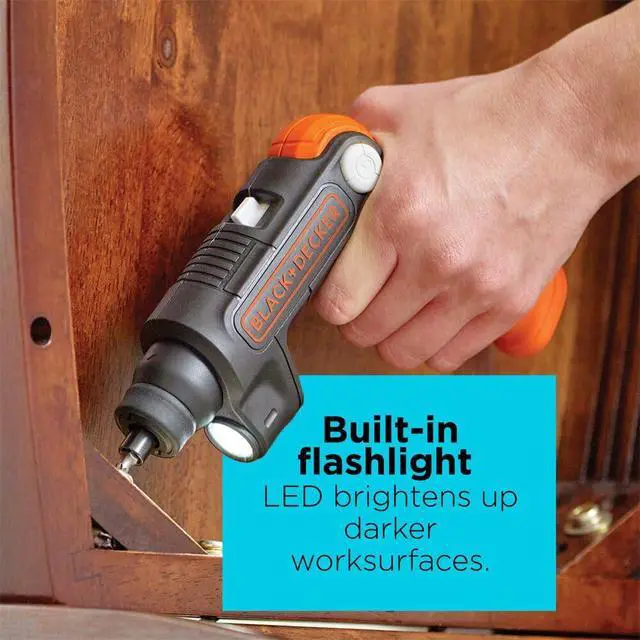 Alt view image 5 of 6 - Cordless Screwdriver with LED Light 4V MAX, Electric Screwdriver with 2 Pcs Bit Set (BDCSFL20C)