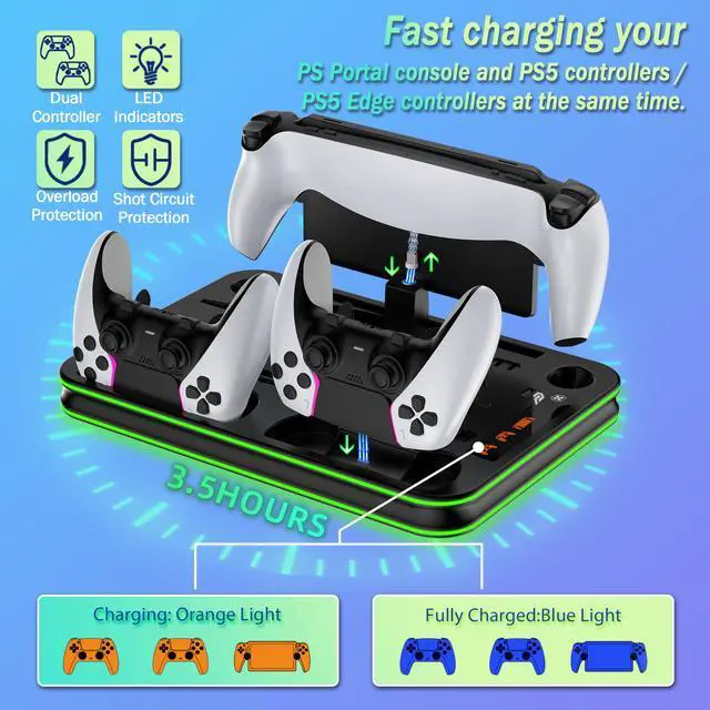 Alt view image 2 of 7 - PS5/PS5 Slim/PS5 Pro RGB Cooling Station with PlayStation Portal Charging Dock, Supports DualSense Edge Controller Charging, Vertical Stand with Cooling Fan & Game Storage Organizer (