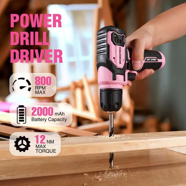 Alt view image 2 of 7 - Pink Power Drill Bit Set for Women, 8V Electric Drill Driver Set